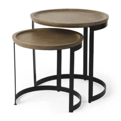 Kirkland's Home Lipped Mango Wood Nesting Accent Tables, Set Of 2- Accent & End Tables