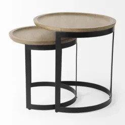 Kirkland's Home Lipped Mango Wood Nesting Accent Tables, Set Of 2- Accent & End Tables
