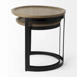 Kirkland's Home Lipped Mango Wood Nesting Accent Tables, Set Of 2- Accent & End Tables
