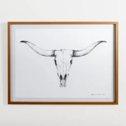 Kirkland's Home Longhorn Skull On Paper Framed Art Print- Framed Art