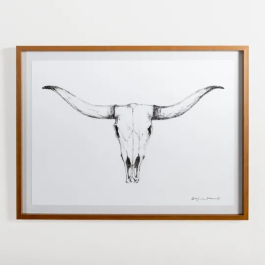 Kirkland's Home Longhorn Skull On Paper Framed Art Print- Framed Art