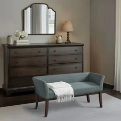 Kirkland's Home Low Back Flared Nailhead Trim Bench- Benches & Ottomans