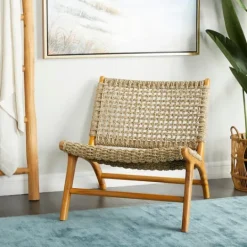 Kirkland's Home Low Slung Woven Teakwood Accent Chair- Accent Chairs
