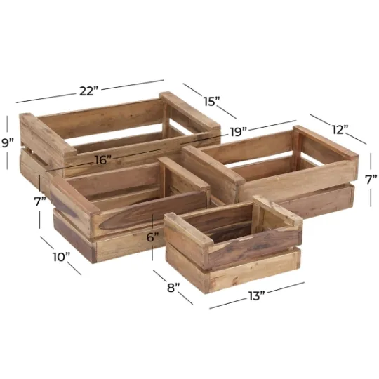 Kirkland's Home Mahogany Finish 4-Pc. Wooden Crates- Baskets & Boxes