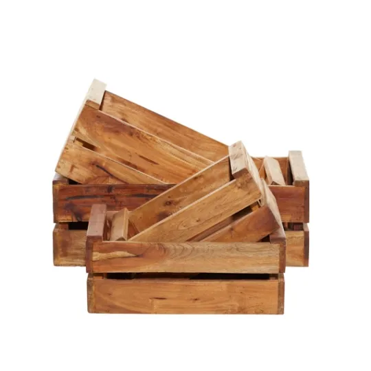 Kirkland's Home Mahogany Finish 4-Pc. Wooden Crates- Baskets & Boxes