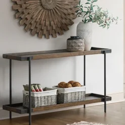 Kirkland's Home Mahogany Oak Wood Tray Top Console Table- Console Tables