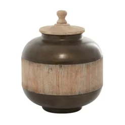 Kirkland's Home Mahogany Wood And Metal Jar With Lid, 14 In.- Decorative Bowls & Jars