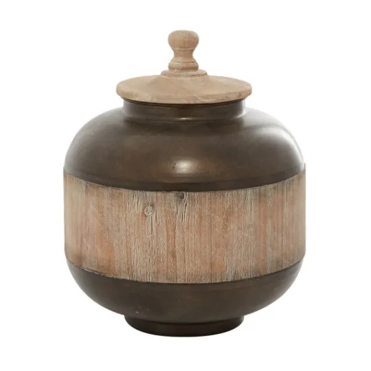 Kirkland's Home Mahogany Wood And Metal Jar With Lid, 14 In.- Decorative Bowls & Jars