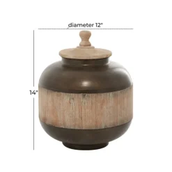 Kirkland's Home Mahogany Wood And Metal Jar With Lid, 14 In.- Decorative Bowls & Jars