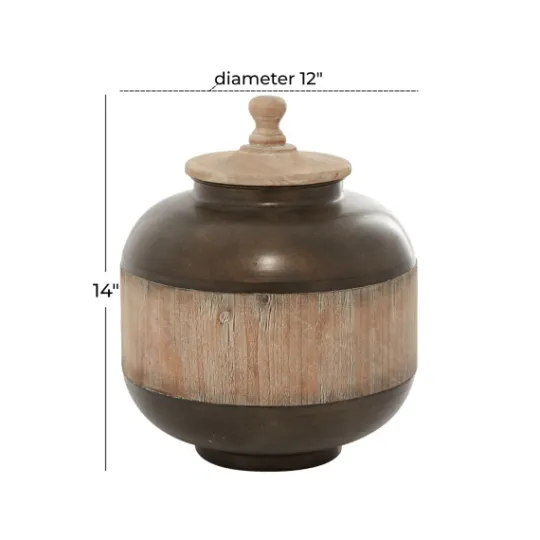 Kirkland's Home Mahogany Wood And Metal Jar With Lid, 14 In.- Decorative Bowls & Jars