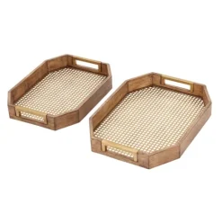 Kirkland's Home Mahogany Wood Grid Mesh Decorative Trays, Set Of 2- Decorative Trays