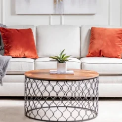 Kirkland's Home Mango Wood And Black Iron Coffee Table- Coffee Tables