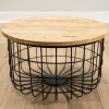 Kirkland's Home Mango Wood And Black Metal Basket Coffee Table- Coffee Tables