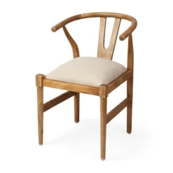 Kirkland's Home Mango Wood And Linen Wishbone Dining Chair- Dining Chairs