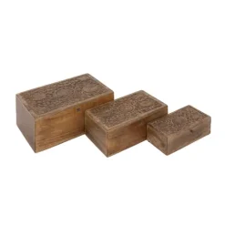 Kirkland's Home Mango Wood Carved Boxes, Set Of 3- Baskets & Boxes