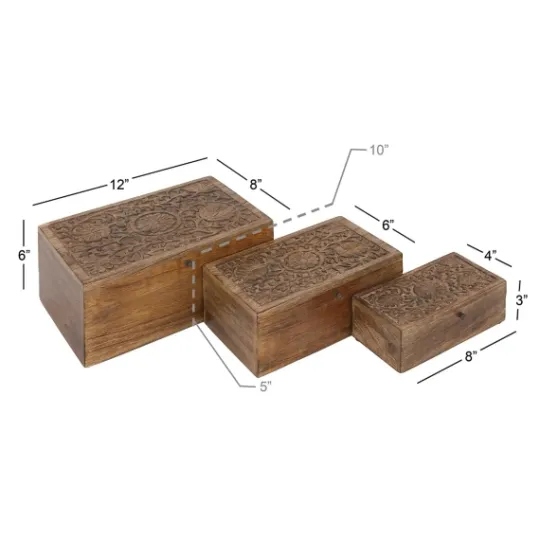Kirkland's Home Mango Wood Carved Boxes, Set Of 3- Baskets & Boxes
