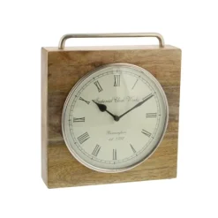 Kirkland's Home Mango Wood Square Handled Tabletop Clock- Decorative Accents