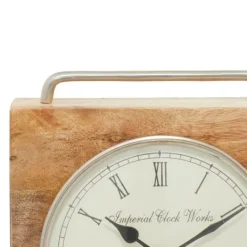 Kirkland's Home Mango Wood Square Handled Tabletop Clock- Decorative Accents