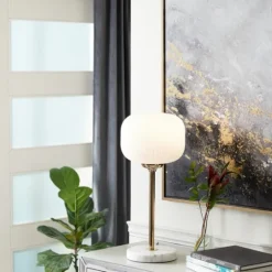 Kirkland's Home Marble And Gold Metal Globe Table Lamp- Table Lamps
