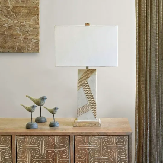 Kirkland's Home Marble Carved Lines Table Lamp- Table Lamps