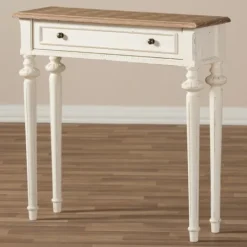 Kirkland's Home Marquetterie Whitewashed Oak Top Console Table- Console Tables