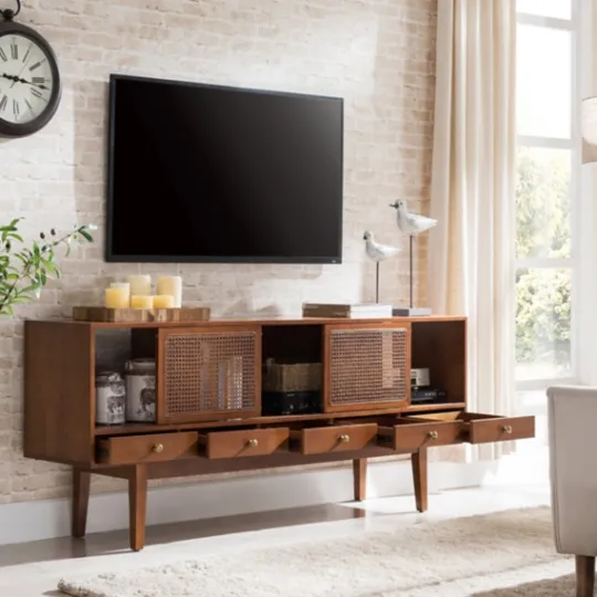 Kirkland's Home Martina Midcentury Woven Cane Media Cabinet- Tv Stands & Media Consoles