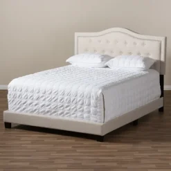 Kirkland's Home Mary Beige Button Tufted Kind Bed Frame- Beds & Headboards