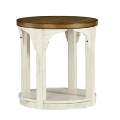 Kirkland's Home Mary White And Natural Wooden Round Accent Table- Accent & End Tables