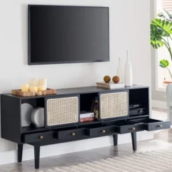 Kirkland's Home Matilda Midcentury Woven Cane Media Cabinet- Tv Stands & Media Consoles