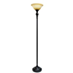 Kirkland's Home Matte Black And Amber Glass Torchiere- Floor Lamps