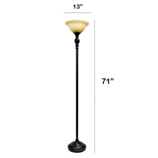 Kirkland's Home Matte Black And Amber Glass Torchiere- Floor Lamps