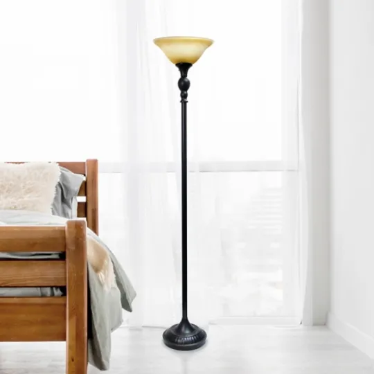 Kirkland's Home Matte Black And Amber Glass Torchiere- Floor Lamps