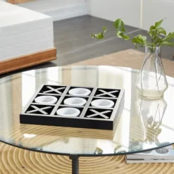 Kirkland's Home Matte Black And White Wooden Tic Tac Toe Board- Decorative Accents
