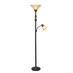 Kirkland's Home Matte Bronze And Amber Reading Arm Torchiere- Floor Lamps