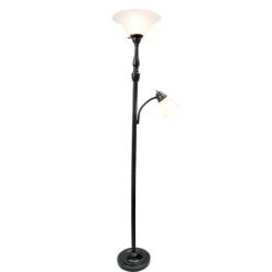 Kirkland's Home Matte Bronze And White Reading Arm Torchiere- Floor Lamps