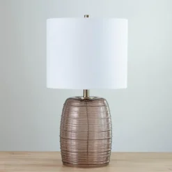 Kirkland's Home Mauve Ribbed Glass Table Lamp- Table Lamps