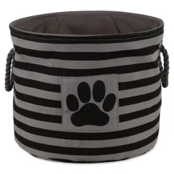 Kirkland's Home Medium Black Paw Patch Stripe Round Pet Basket- Baskets & Boxes