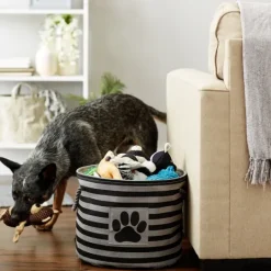 Kirkland's Home Medium Black Paw Patch Stripe Round Pet Basket- Baskets & Boxes