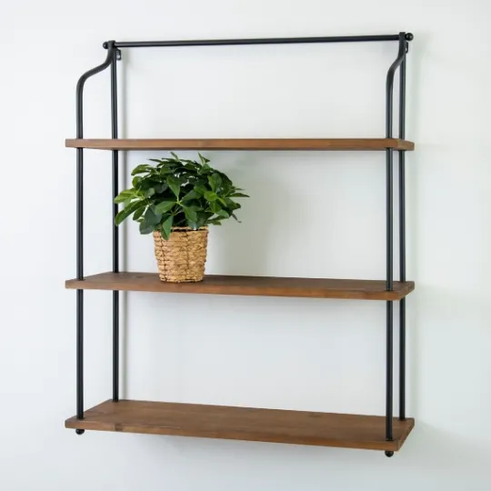 Kirkland's Home Metal And Natural Wood 3-Tier Wall Shelf- Shelves