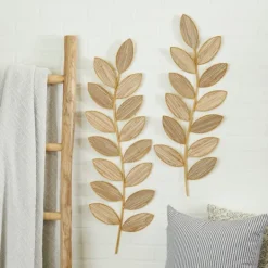 Kirkland's Home Metal And Reed Leaf Wall Plaques, Set Of 2- Wall Plaques