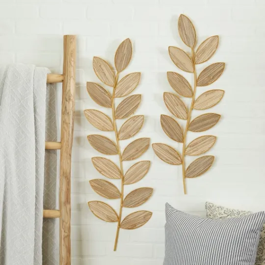 Kirkland's Home Metal And Reed Leaf Wall Plaques, Set Of 2- Wall Plaques