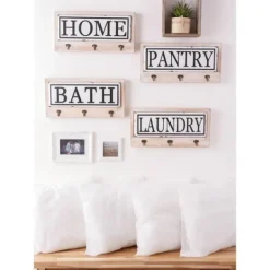 Kirkland's Home Metal And Wood Bath Sign With Hooks- Hooks