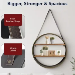 Kirkland's Home Metal Circle Wall Shelf With Leather Strap- Shelves