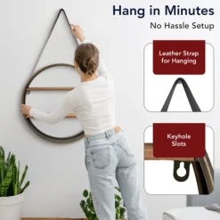 Kirkland's Home Metal Circle Wall Shelf With Leather Strap- Shelves