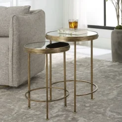 Kirkland's Home Metal Mirror Top 2-Pc. Nesting Side Table Set- Accent & End Tables