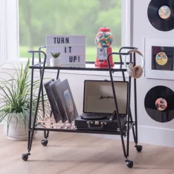 Kirkland's Home Metal Mirrored Shelves Bar Cart- Kitchen Islands & Bar Carts