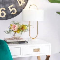Kirkland's Home Metal Open Loop Stem White Round Table Lamp- Table Lamps