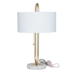 Kirkland's Home Metal Open Loop Stem White Round Table Lamp- Table Lamps