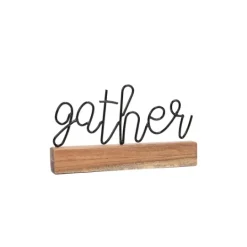 Kirkland's Home Metal Script Gather Wood Block- Statues & Figurines