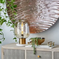 Kirkland's Home Metal White Marble Mushroom Shade Table Lamp- Table Lamps